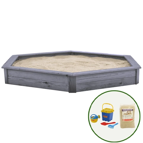 Sexkantig sandlåda inkl. sand, strandset