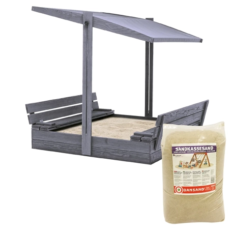Sandlåda med tak 120 x 120 cm inkl. sand, grå NORDIC PLAY