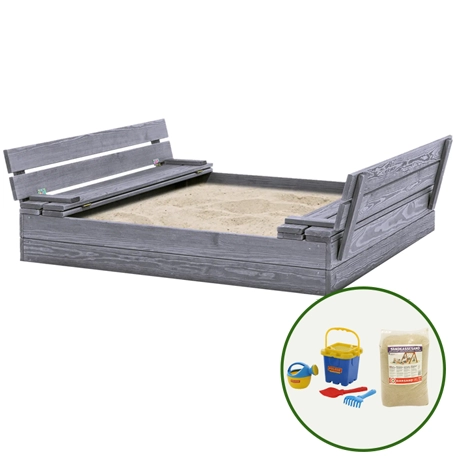 Sandlåda med bänk och lock, inkl. sand & strandset