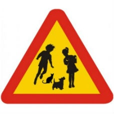 Varningsskylt - vilda barn och tama djur