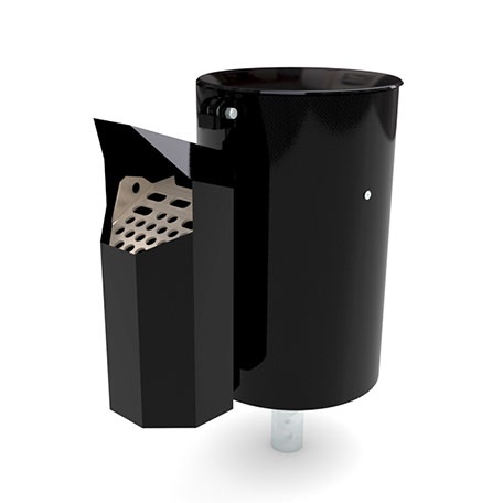 Papperskorg Poppel med Askkopp Asken, Svart