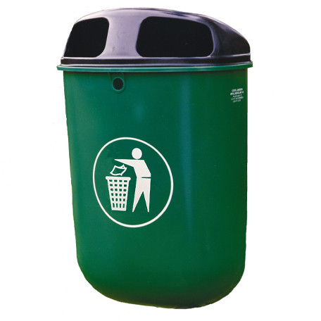 Papperskorg Otto 50L med plastbehållare och svart galvaniserat plåtlock