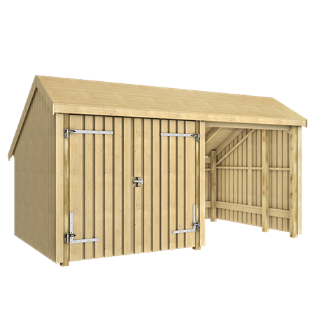 Multi Trädgårdshus 10,5 m2 - 2 moduler med db.dörr och öppen framsida