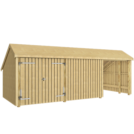 Multi Trädgårdshus 15,5 m2 - 3 moduler med db.dörr och stängd/öppen framsida