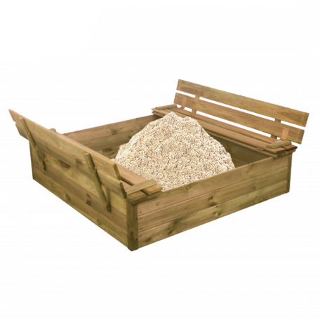 Sandlådor | Sandlåda 120X120 cm med vipplock, bänk och sand
