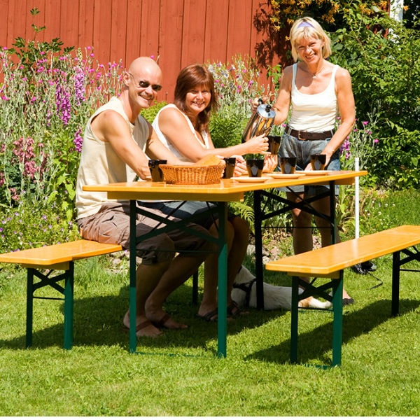Café & Trädgårdsmöbler | Set med 1 bord och 2 bänkar 