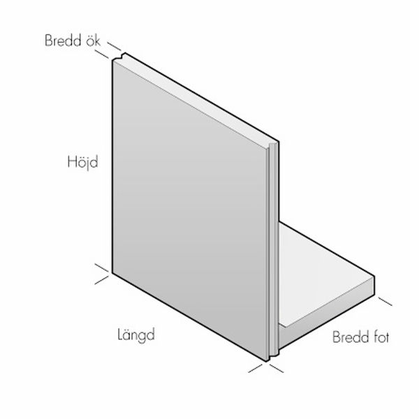 Stödmurar & L-stöd | L-stöd slät, längd 1000 mm, not-not 20kN