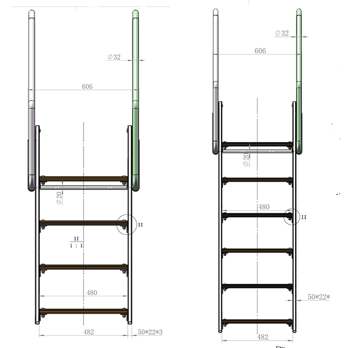 Bryggstegar | Bryggstege med fällbara steg i Aluminium