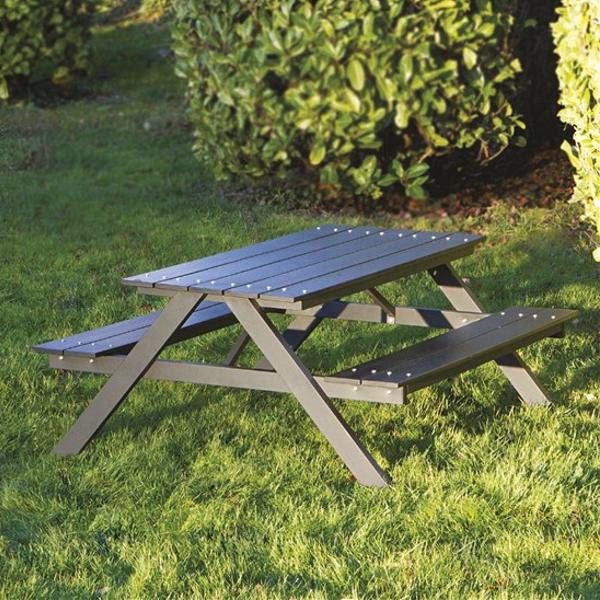 Picknickbord & Parkbord | Picknickbord för barn A-modell svart nonwood och aluminiumram