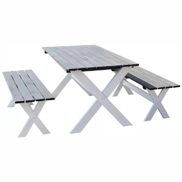 Picknickbord & Parkbord | Bänkbord set 2 bänk o 1 bord vit/grå 