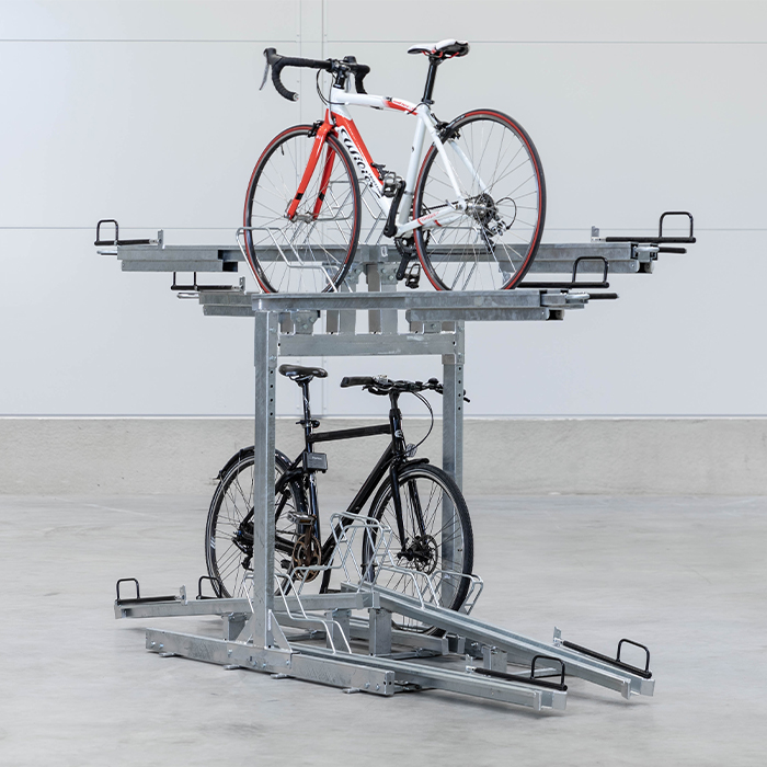 Tvåvånings Cykelställ | Dubbelsidigt 2-vånings cykelställ Tornet Solid med utdragbar skena