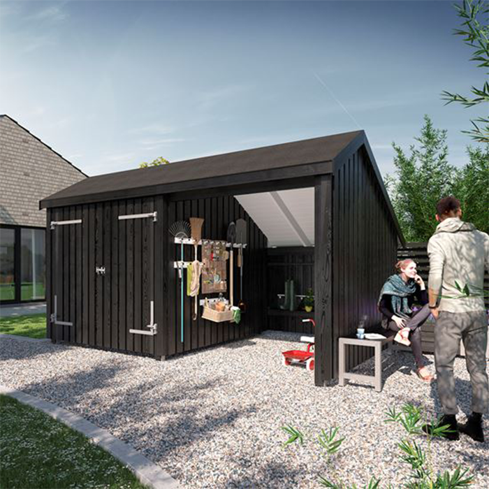 Garage & Utehus | Multi Trädgårdshus 10,5 m2 - 2 moduler med db.dörr och öppen framsida