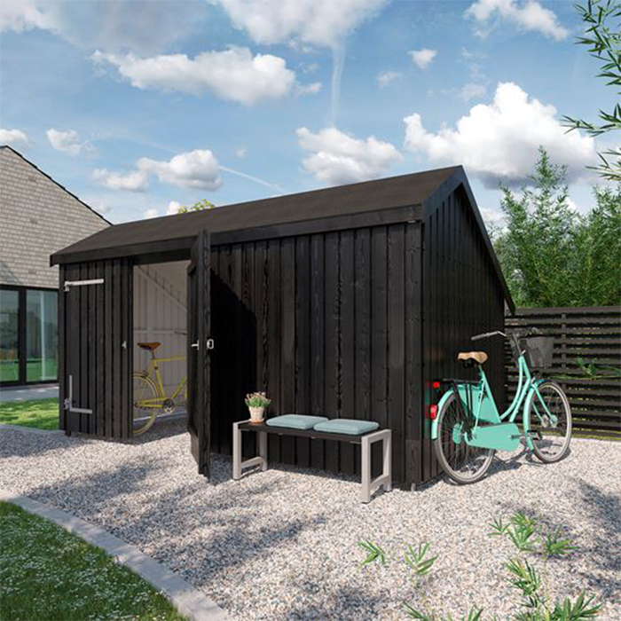 Garage & Utehus | Multi Trädgårdshus 10,5 m2 - 2 moduler med db.dörr och stängd framsida
