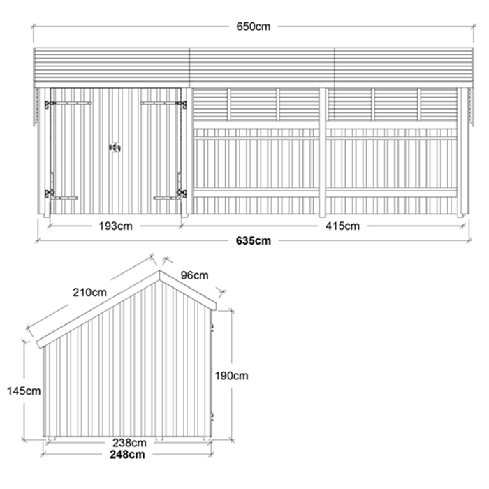 Garage & Utehus | Multi Trädgårdshus 15,5 m2 - 3 moduler med db.dörr och öppen framsida