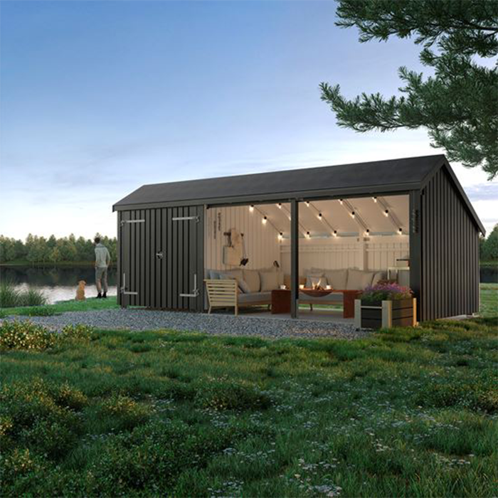 Garage & Utehus | Multi Trädgårdshus 15,5 m2 - 3 moduler med db.dörr och öppen framsida
